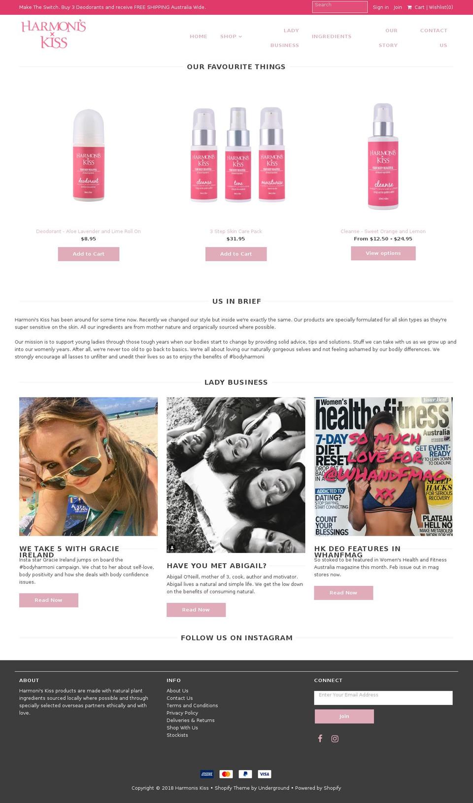 harmoniskiss.com.au shopify website screenshot