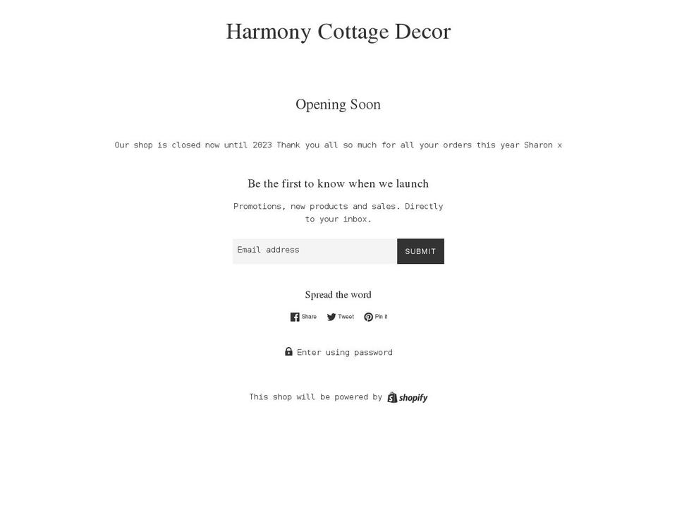 harmonycottage.org shopify website screenshot