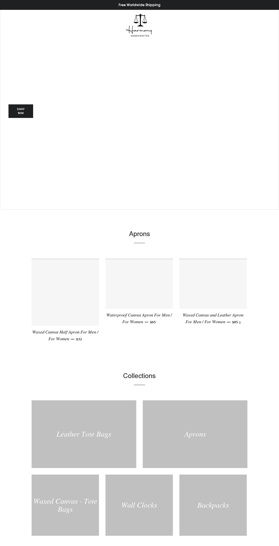 harmonyhandcrafted.com shopify website screenshot