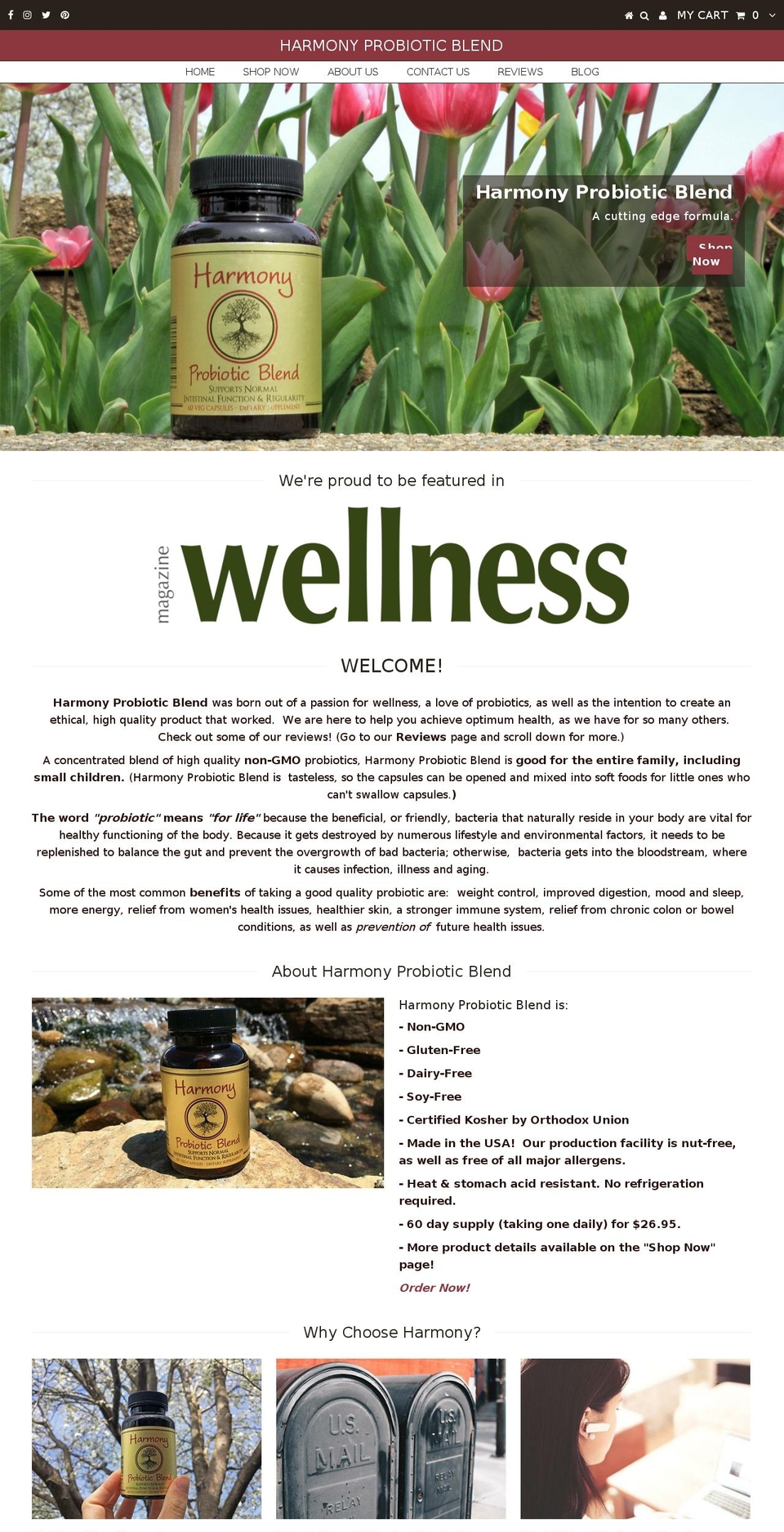 harmonyprobioticblend.com — Shopify storefront screenshot