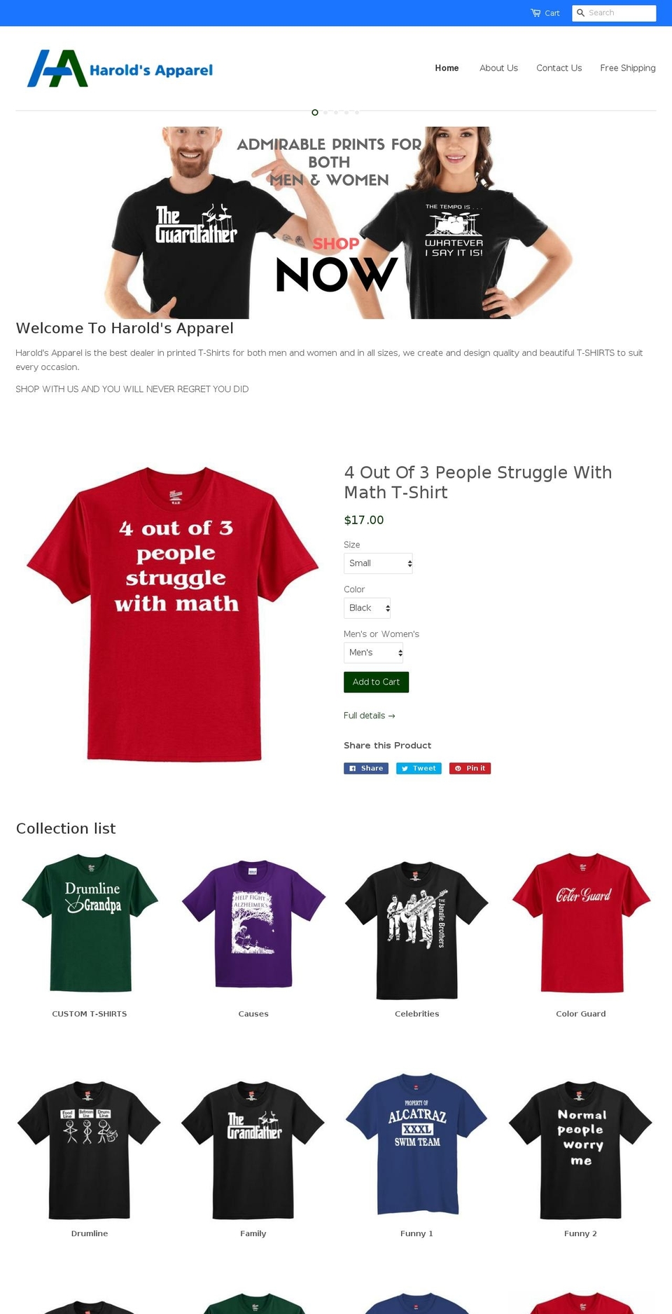 haroldsapparel.net shopify website screenshot