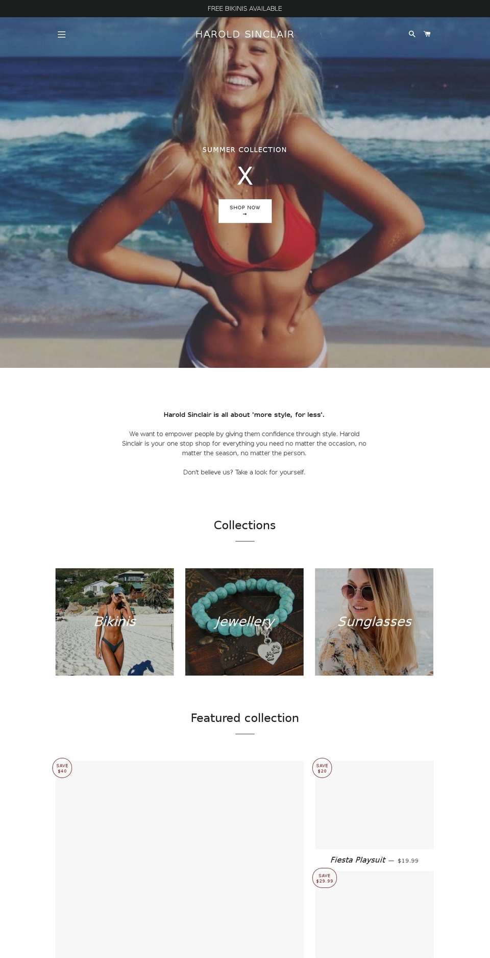haroldsinclair.com — Shopify storefront screenshot