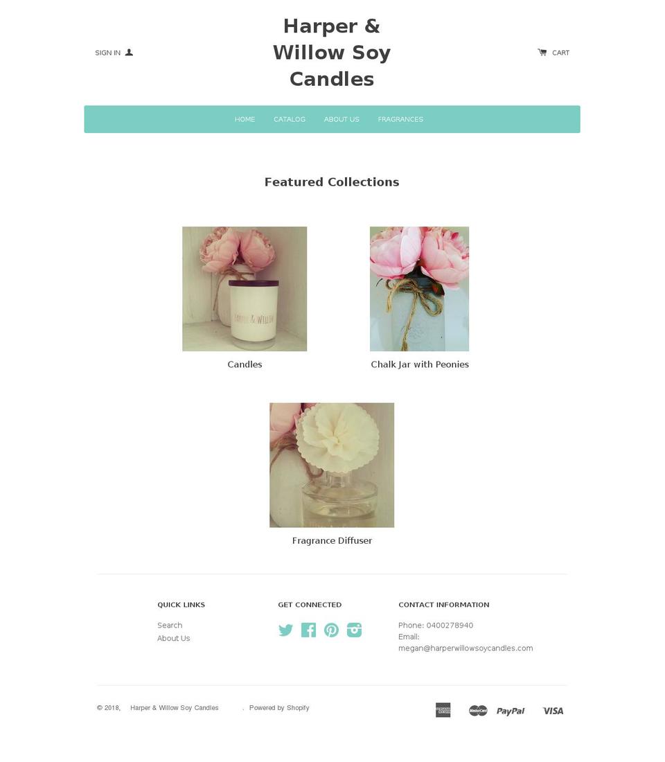 harperwillowsoycandles.com — Shopify storefront screenshot