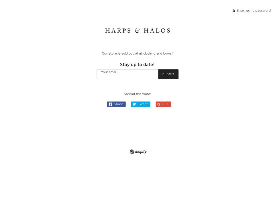 harpsandhalos.com shopify website screenshot