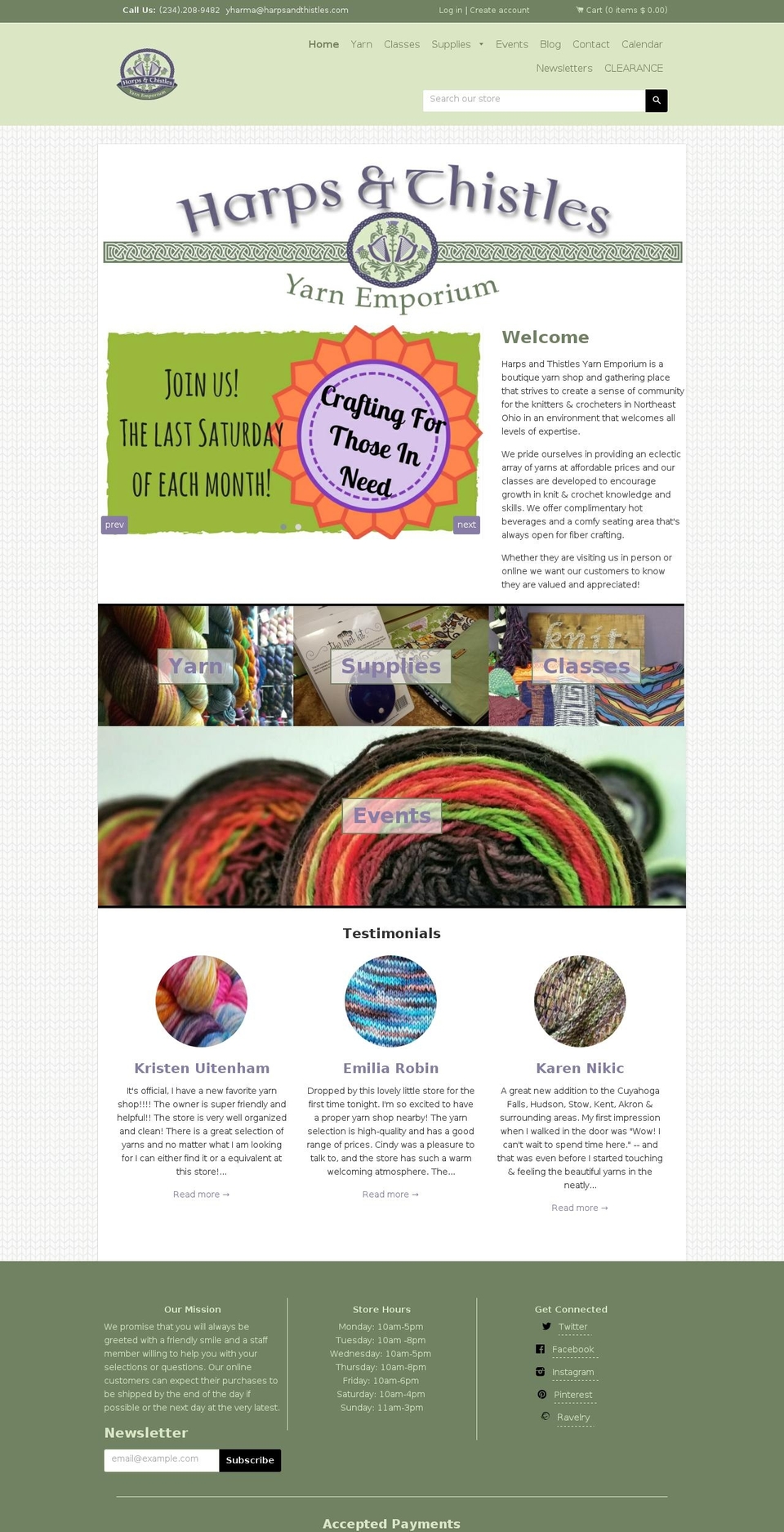 harpsandthistles.com shopify website screenshot