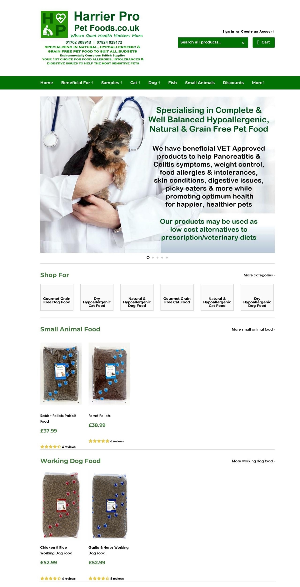 harrierpropetfoods.co.uk shopify website screenshot