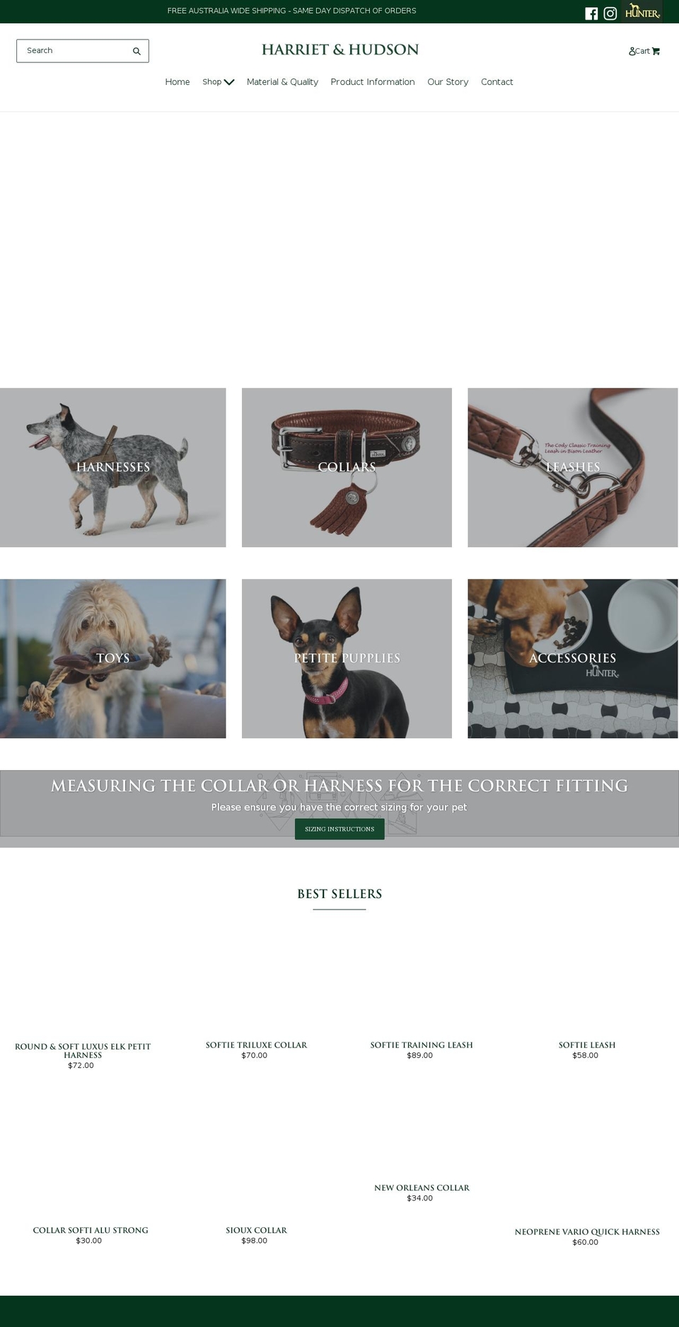 harrietandhudson.com.au shopify website screenshot