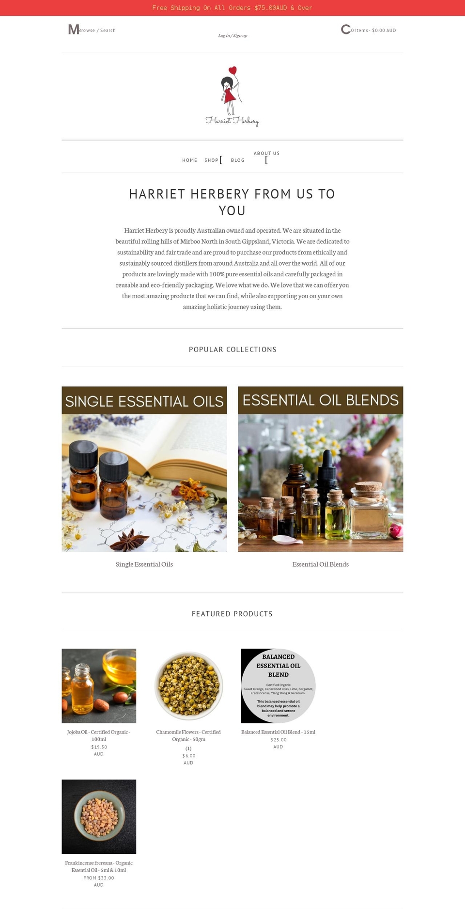 harrietherbery.com.au shopify website screenshot