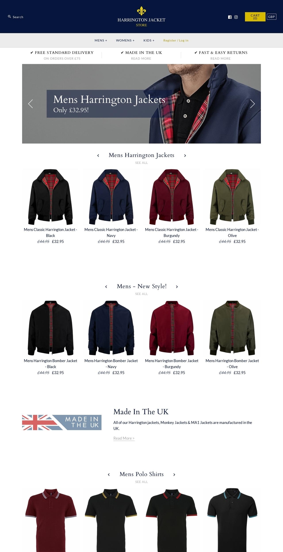 harringtonjacketstore.co.uk shopify website screenshot