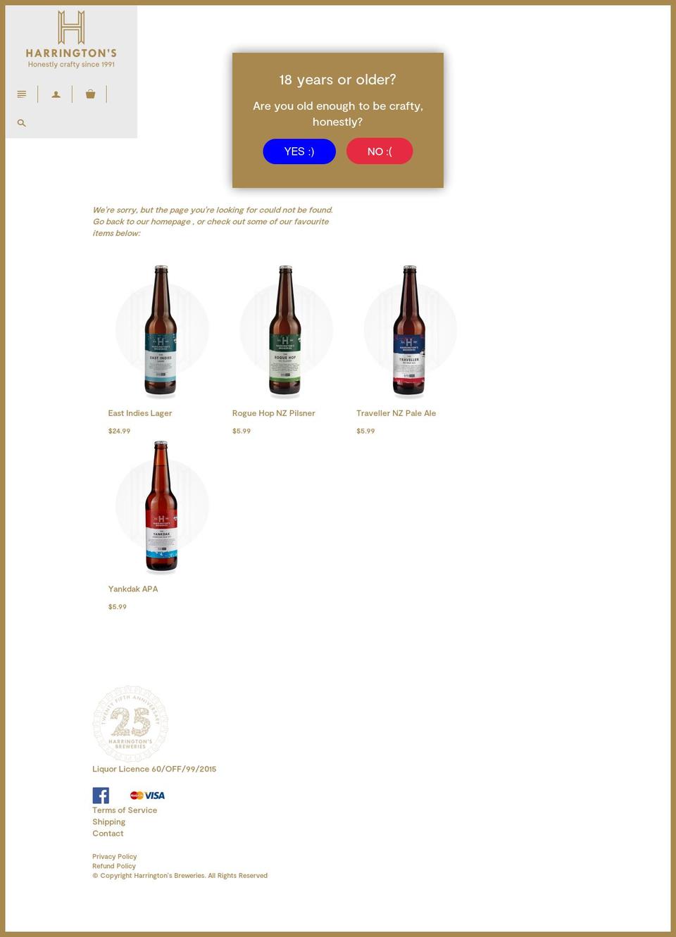 harringtons.beer shopify website screenshot