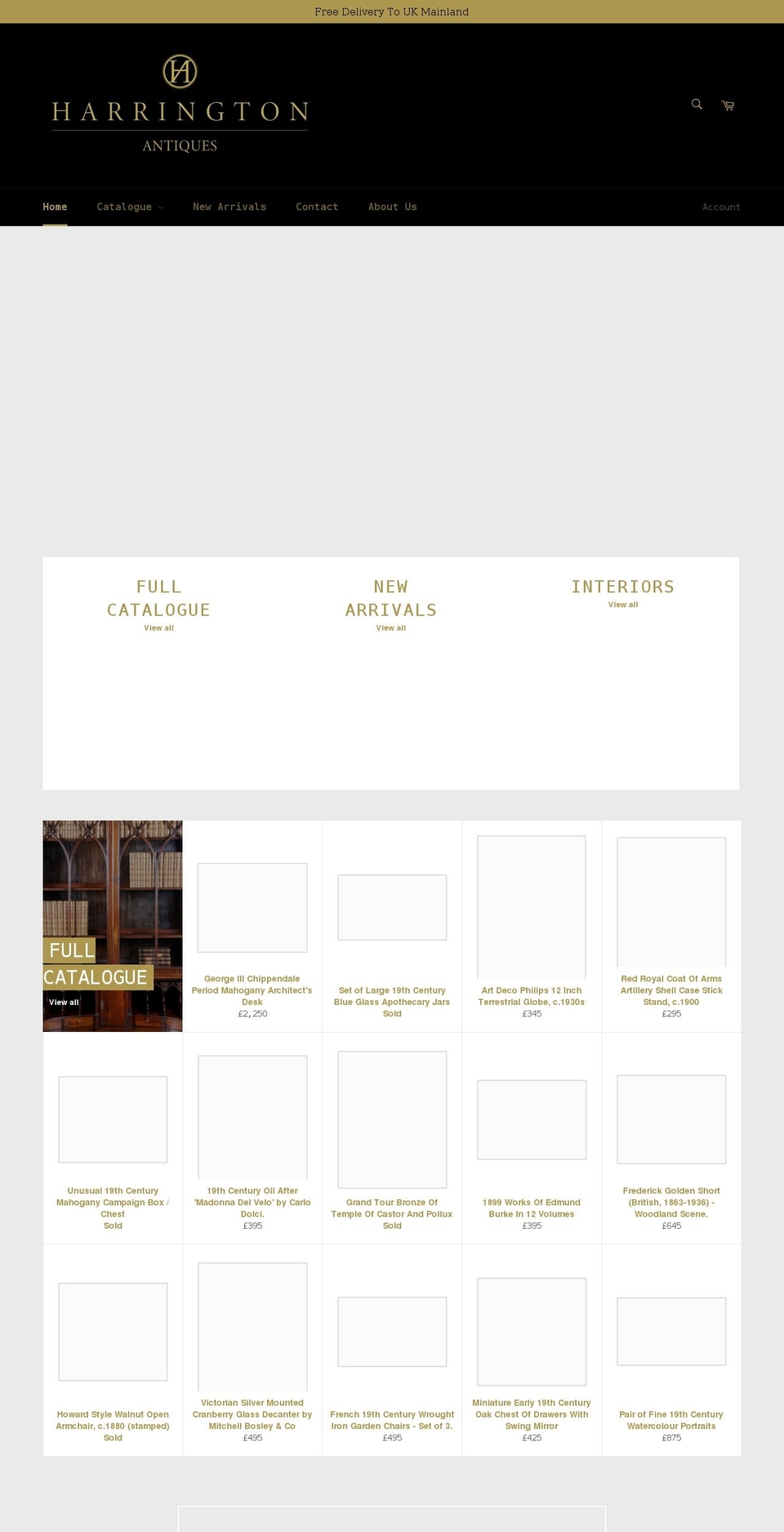 harringtonsantiques.co.uk shopify website screenshot