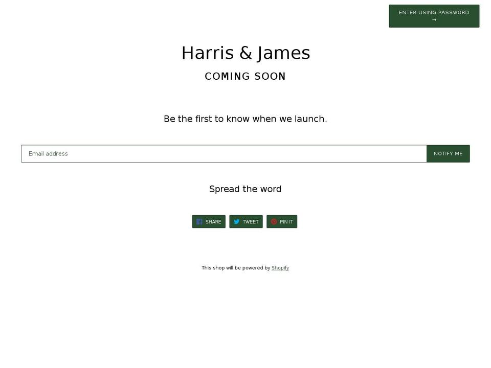 harrisandjames.com shopify website screenshot