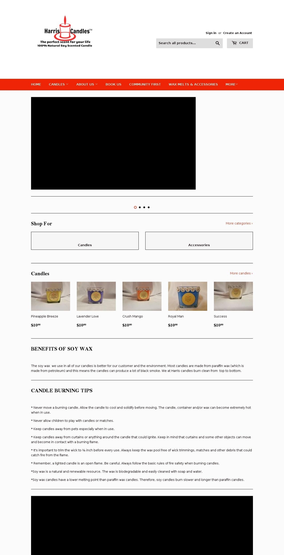 harriscandles.com — Shopify storefront screenshot