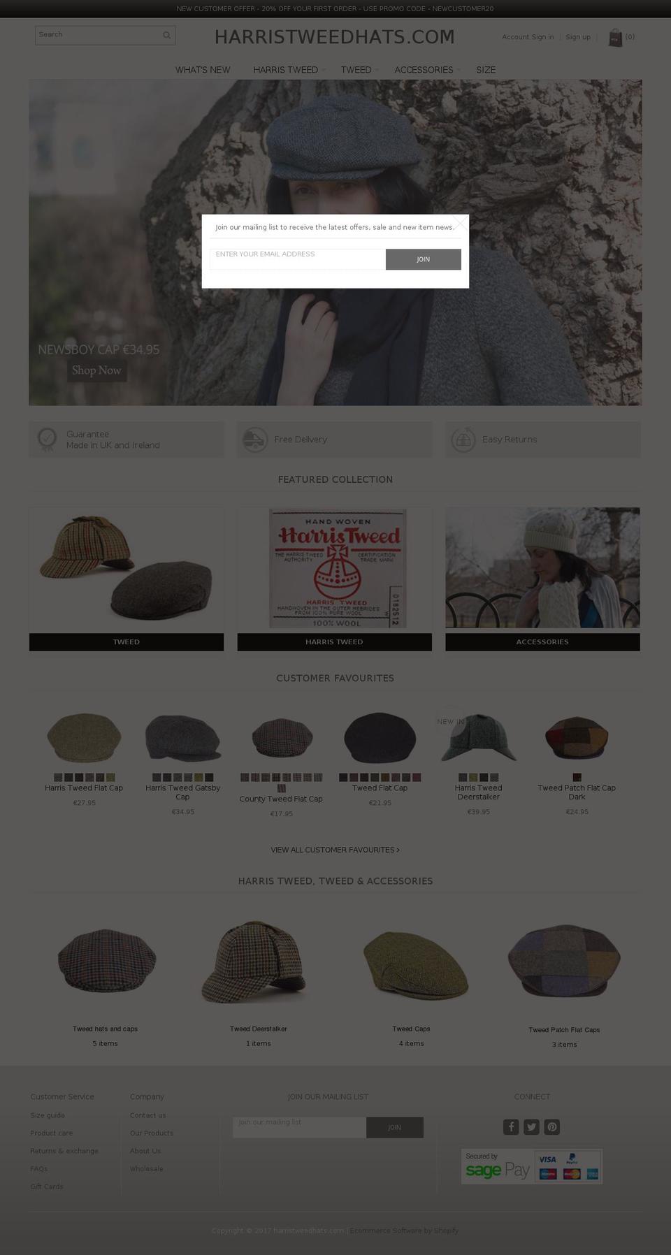 harristweedhats.com shopify website screenshot