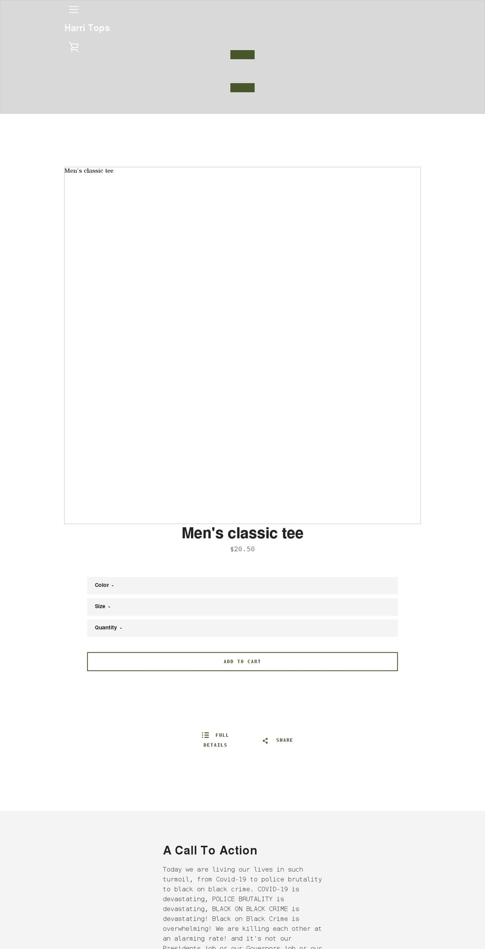 harritops.com shopify website screenshot