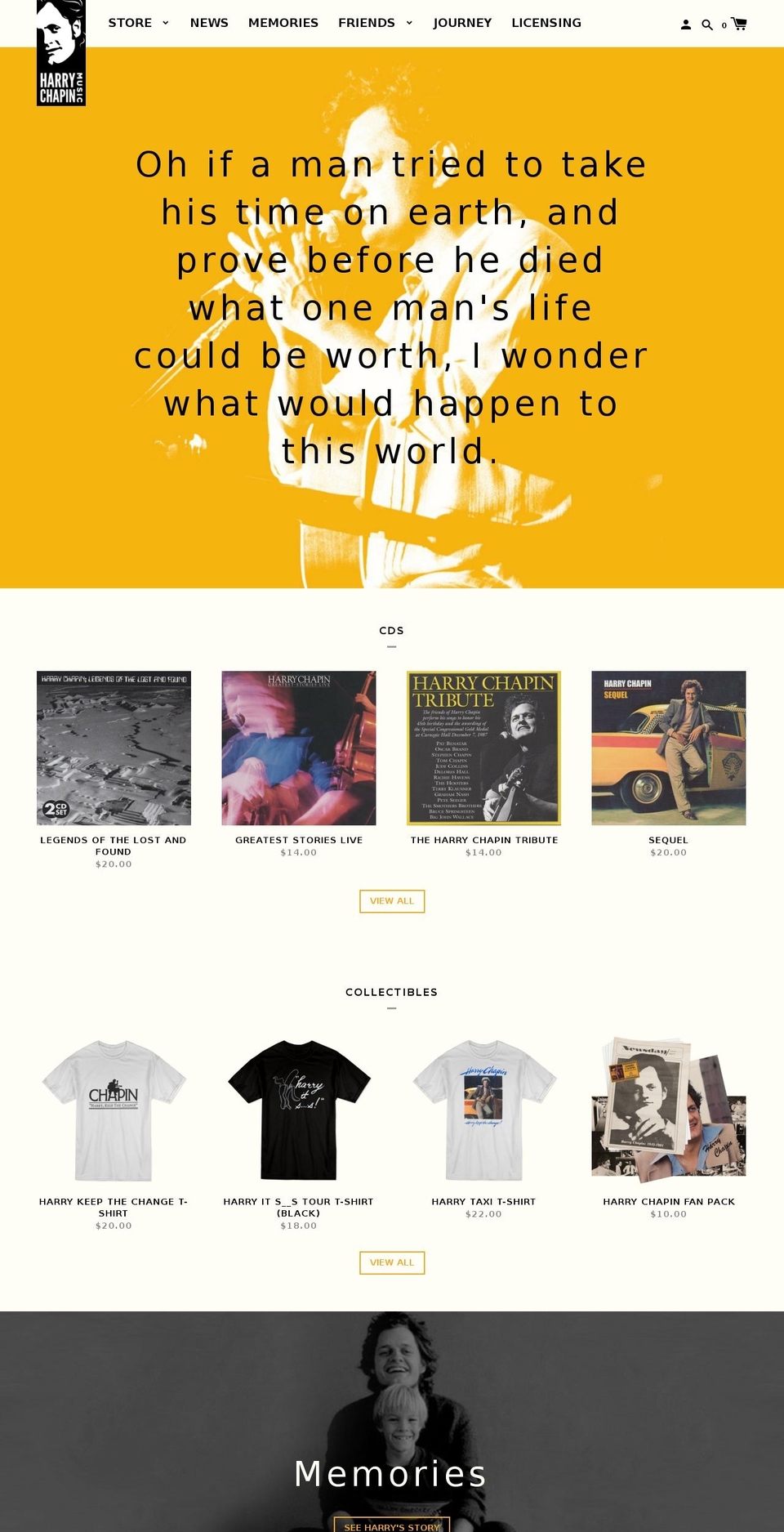 harrychapinmusic.com shopify website screenshot
