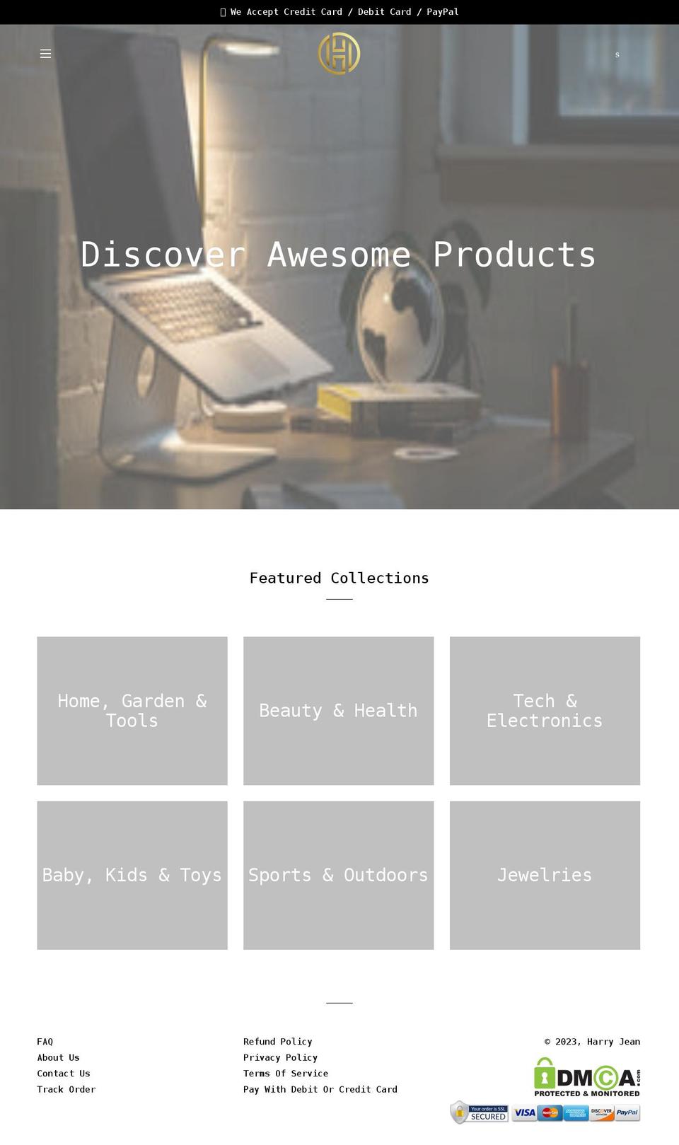 harryjean.com shopify website screenshot
