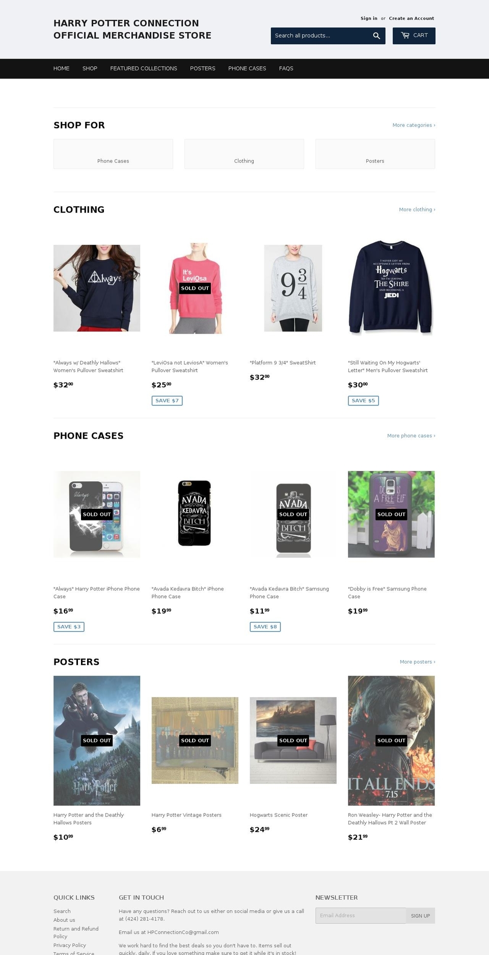 harrypotterfanatics.com shopify website screenshot