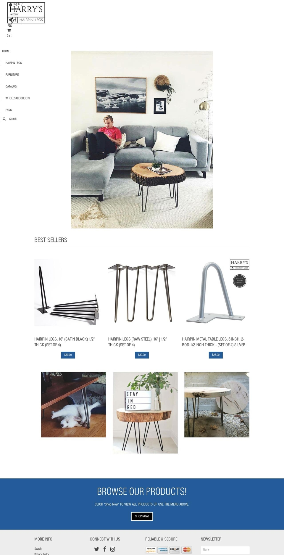 harryshairpinlegs.com — Shopify storefront screenshot
