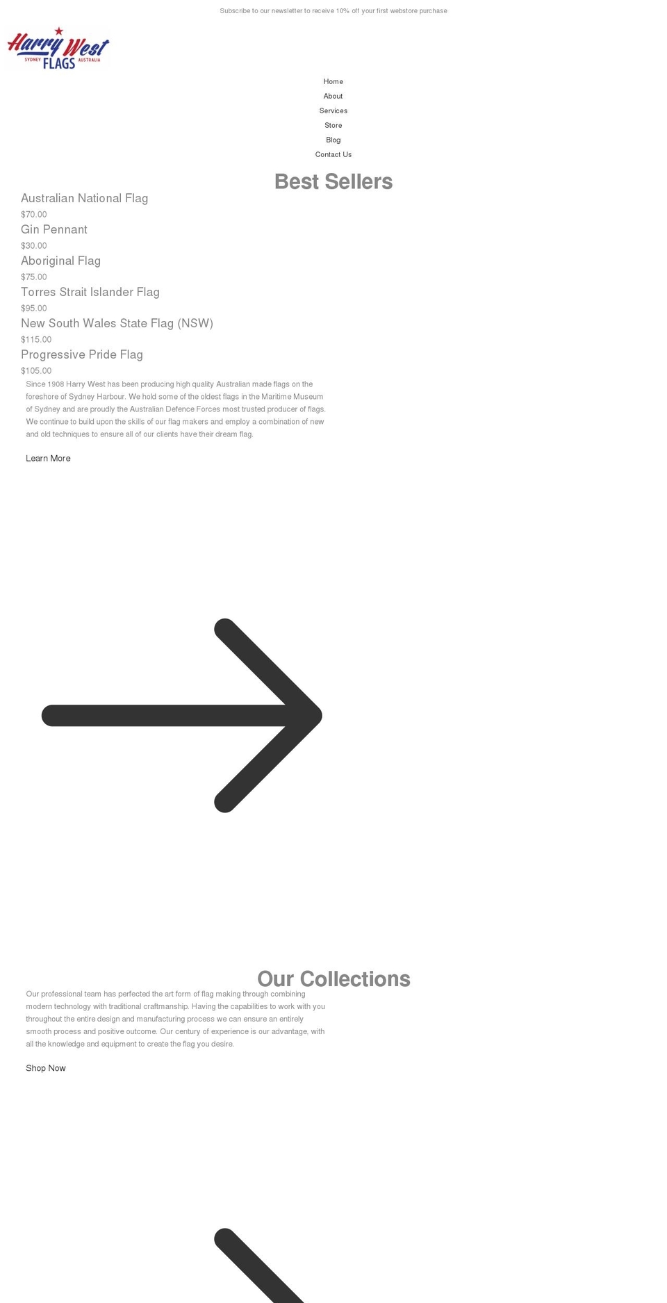 harrywestflags.com.au shopify website screenshot