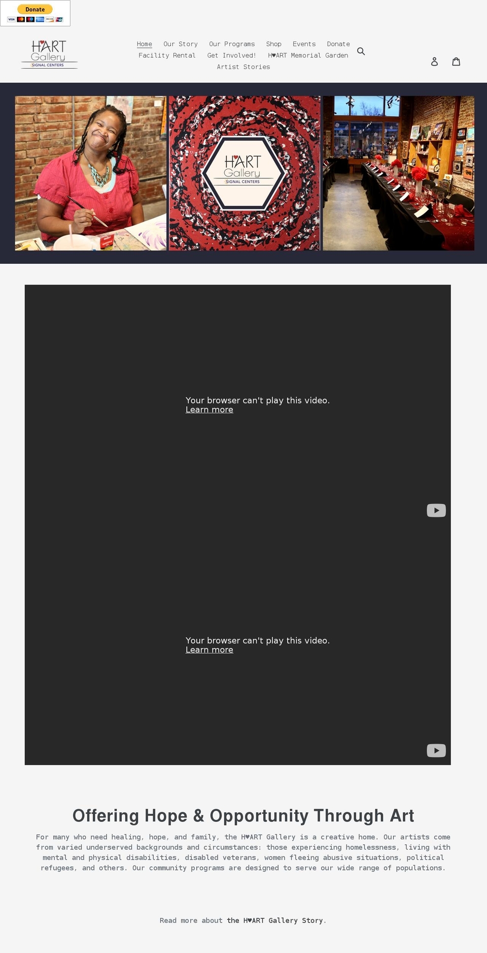 hartgallery.org shopify website screenshot