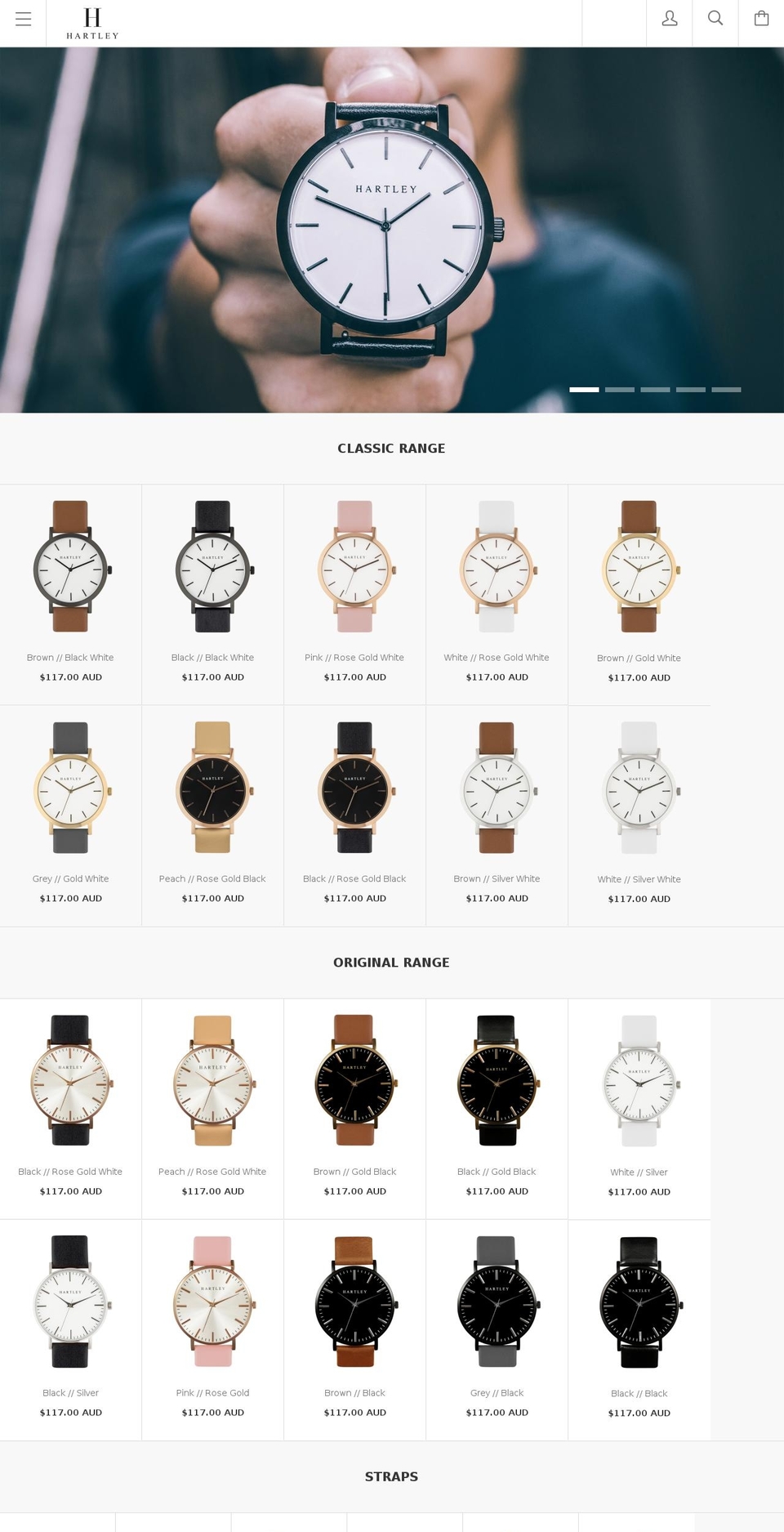 hartleywatch.com shopify website screenshot