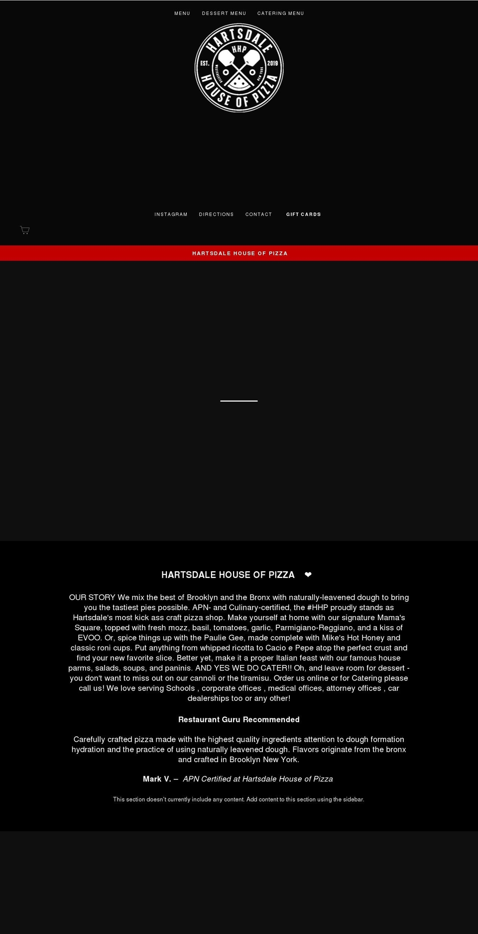 hartsdalehouseofpizza.com shopify website screenshot