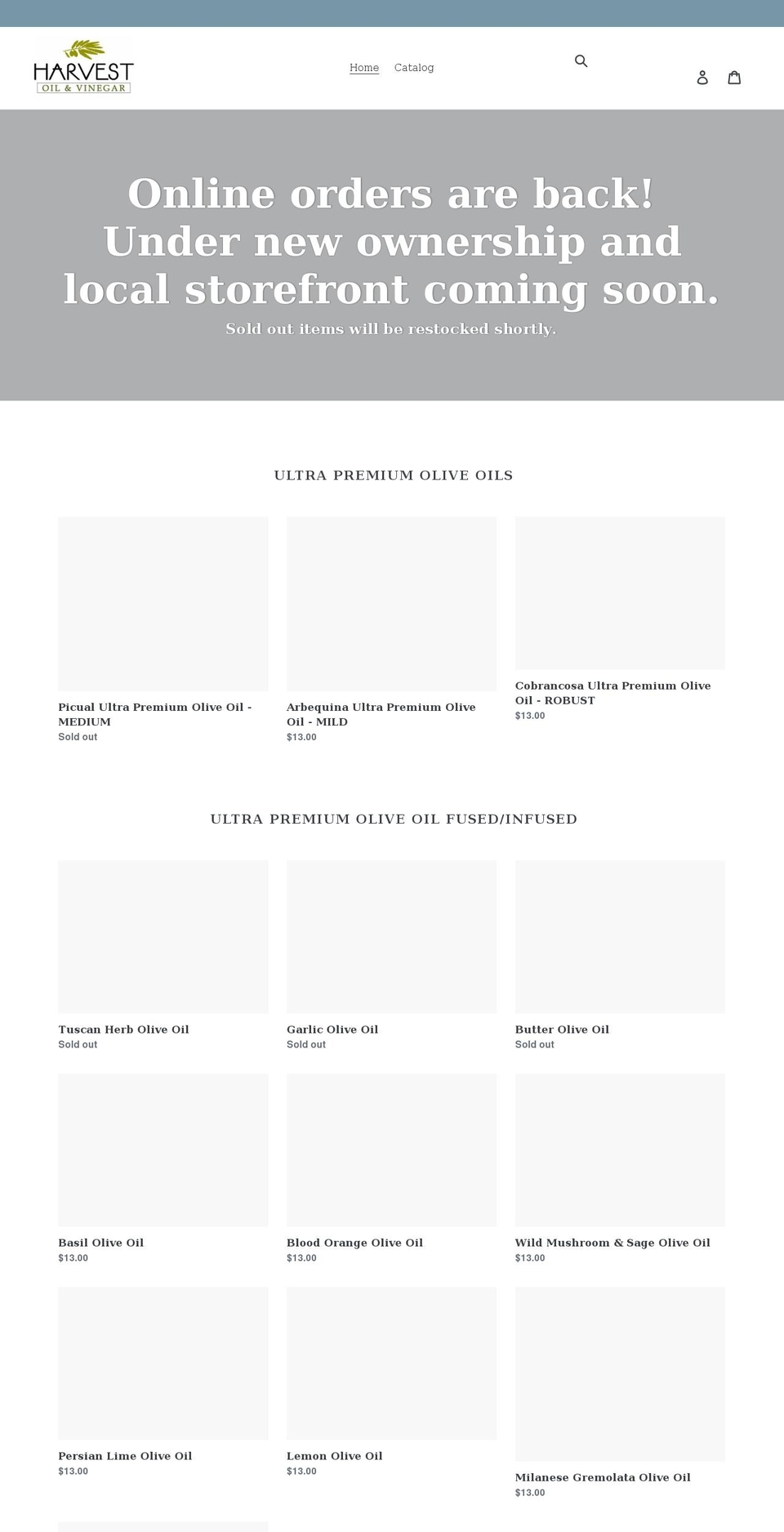 harvest-oil-and-vinegar.myshopify.com shopify website screenshot