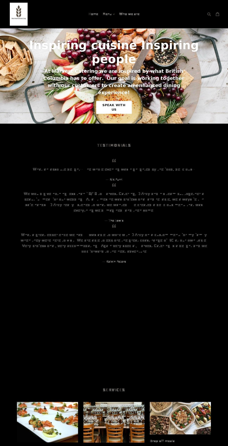 harvestcatering.ca shopify website screenshot
