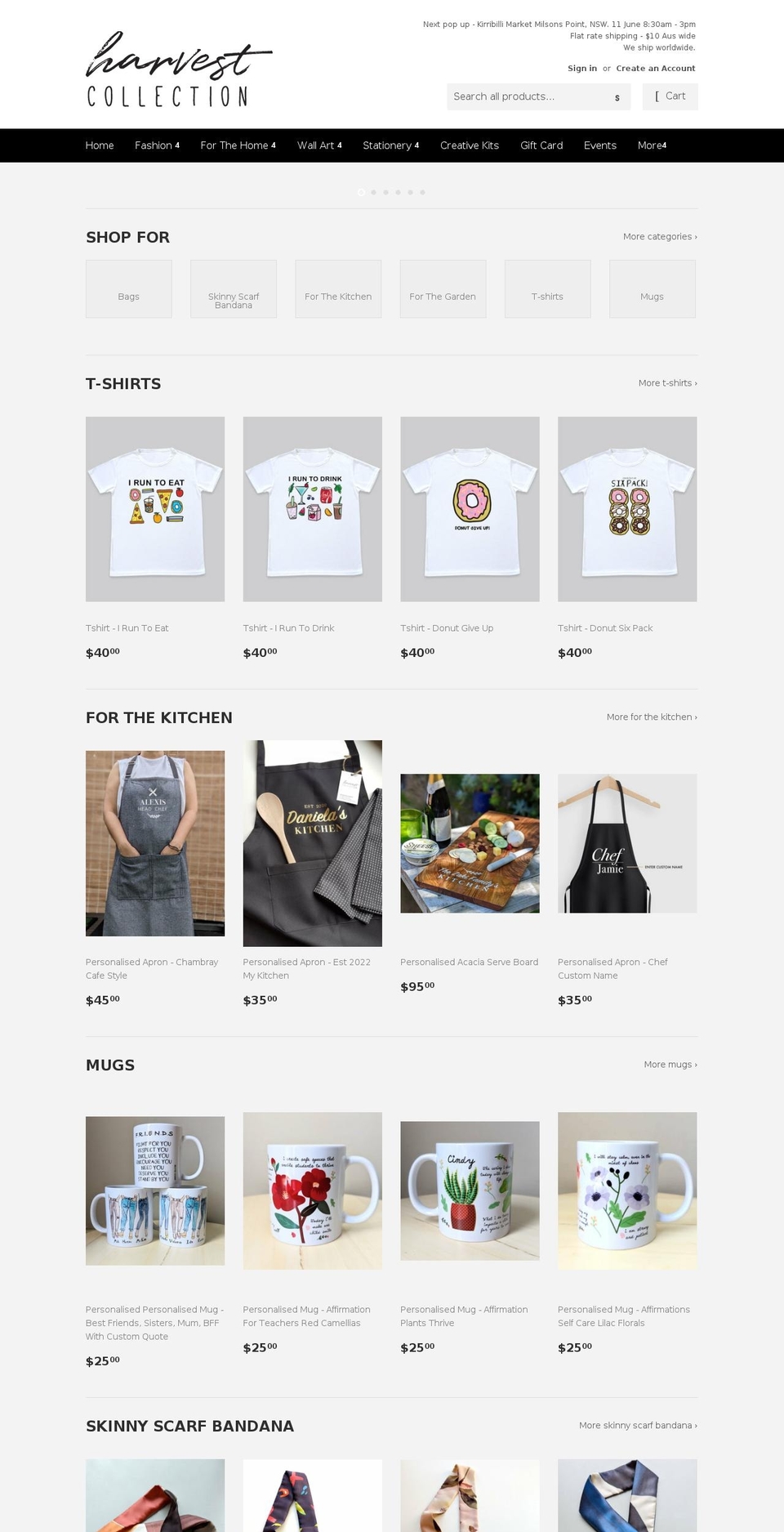 harvestcollection.com.au shopify website screenshot