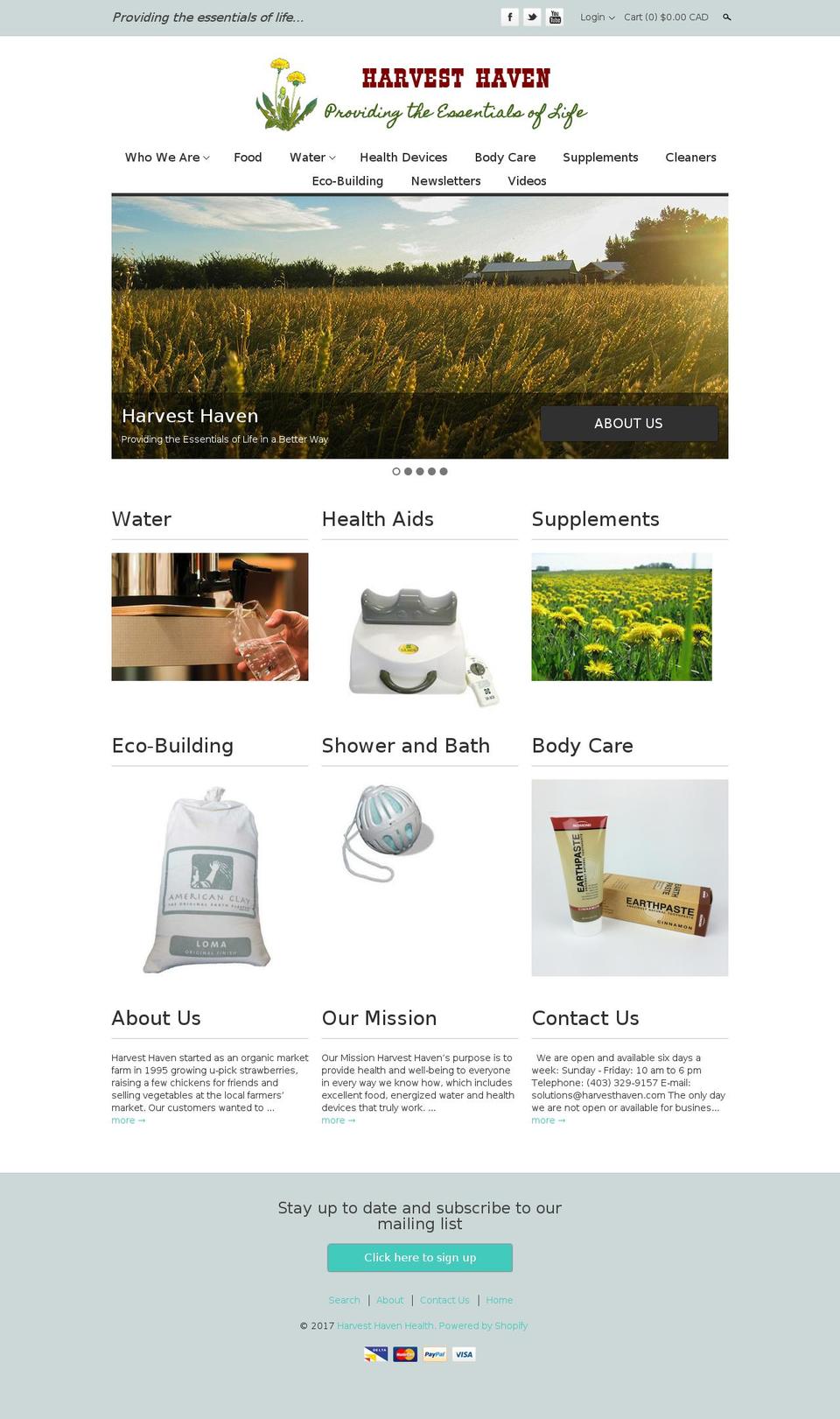Clean Shopify theme site example harvesthaven.com