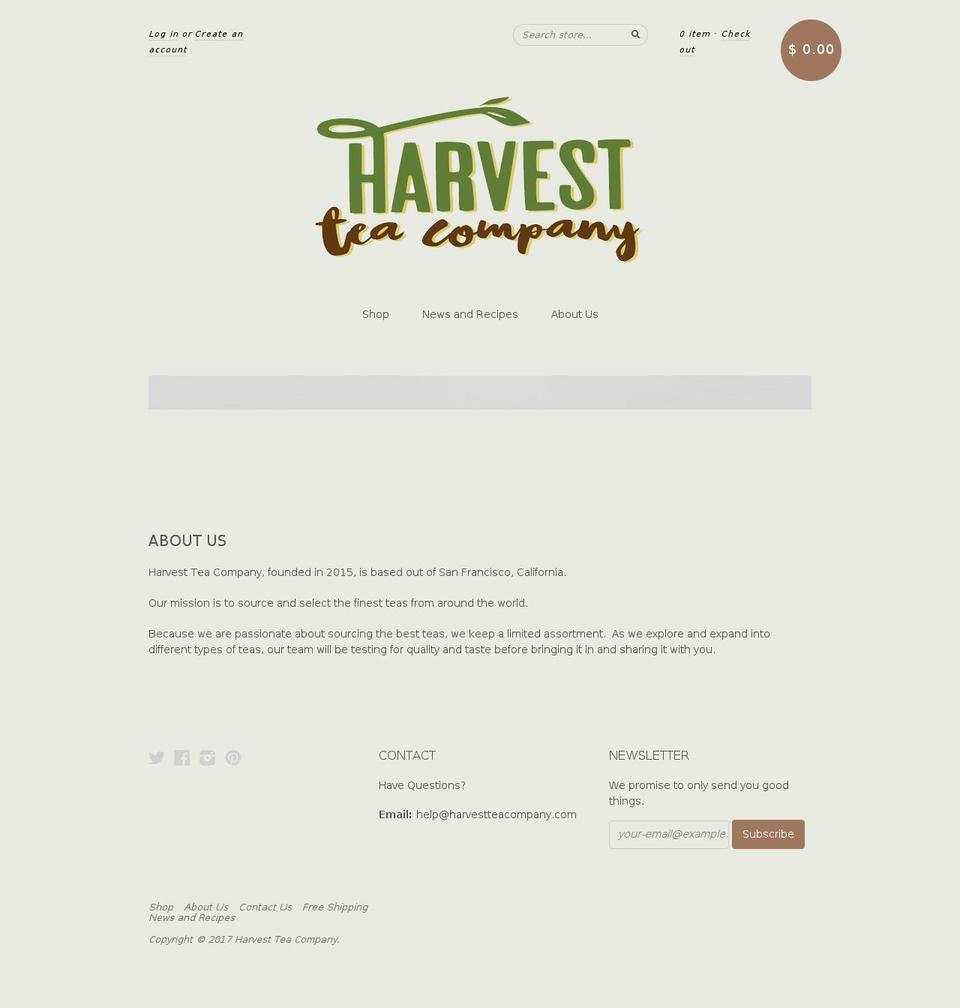 harvestteacompany.com shopify website screenshot