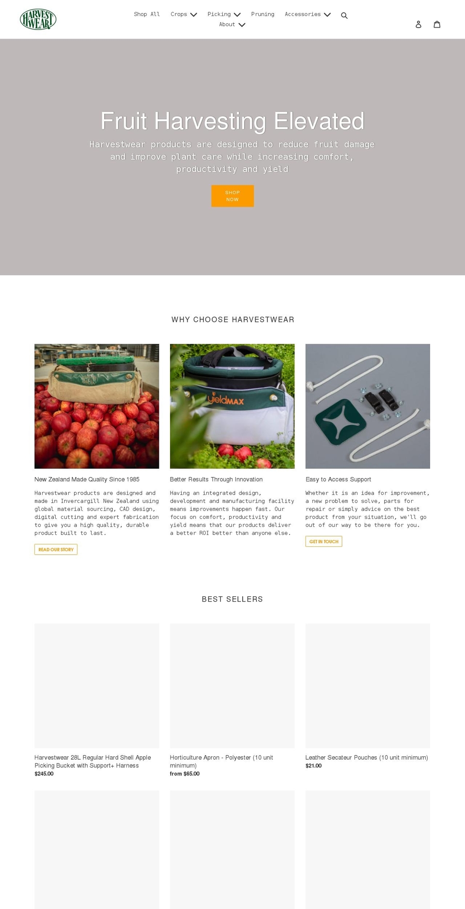 harvestwear.com.au shopify website screenshot
