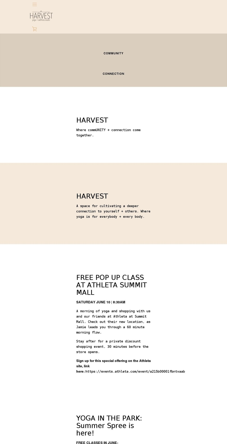 harvestyogaandwellness.com shopify website screenshot