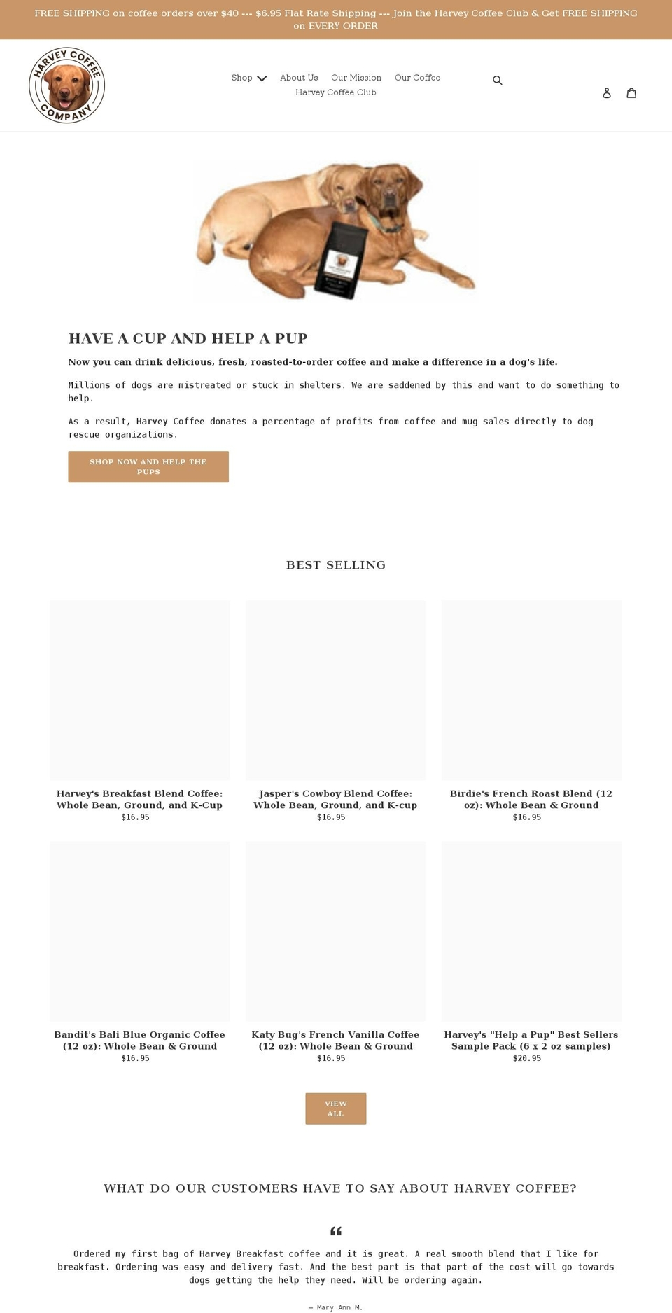harveycoffeeco.com shopify website screenshot