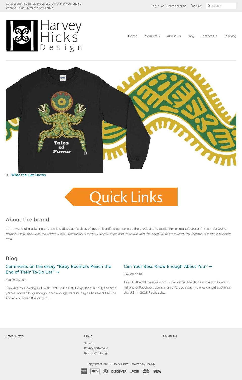 harveyhicksshop.com — Shopify storefront screenshot