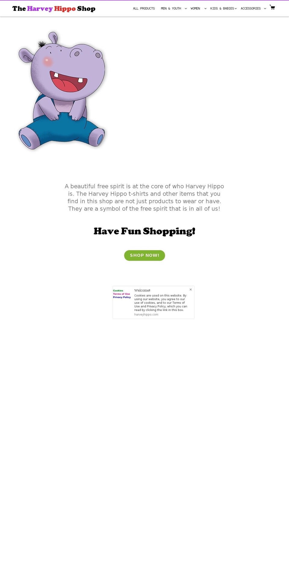 harveyhippo.com — Shopify storefront screenshot