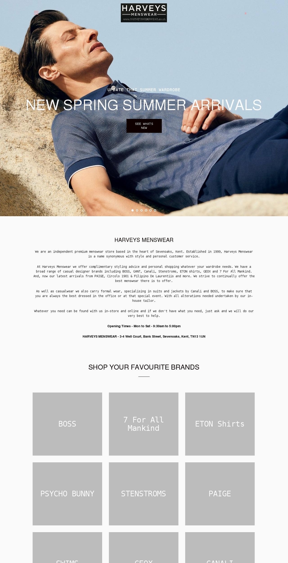 harveysmenswear.co.uk shopify website screenshot