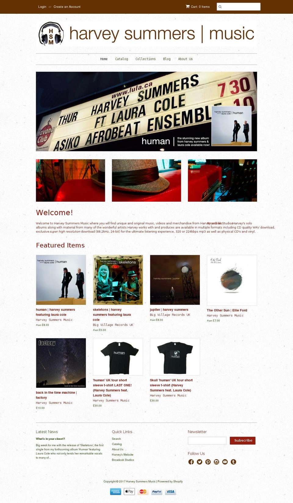 harveysummersmusic.com shopify website screenshot