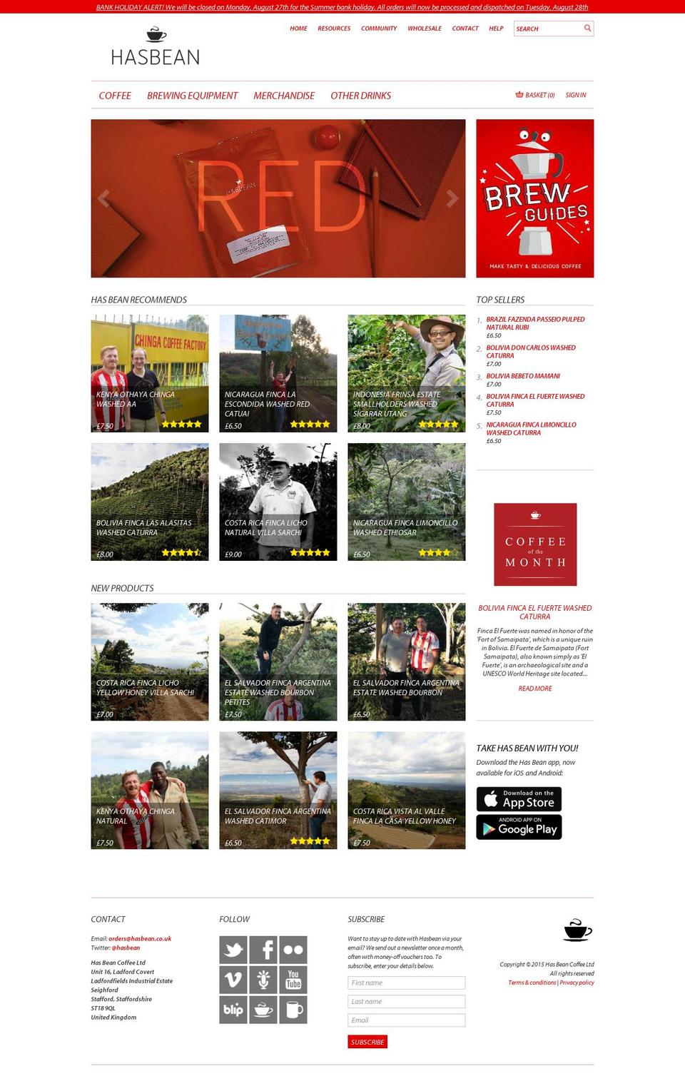 hasbeanwholesale.com — Shopify storefront screenshot