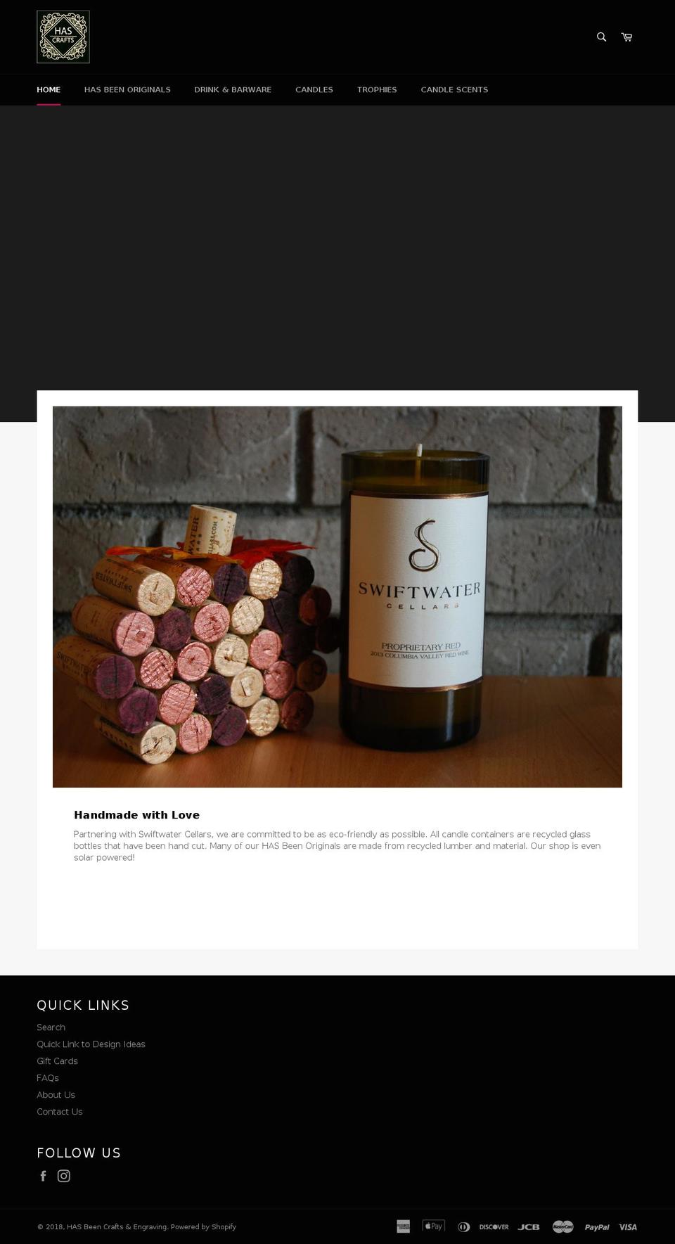 hasbeencraftsandengraving.com shopify website screenshot