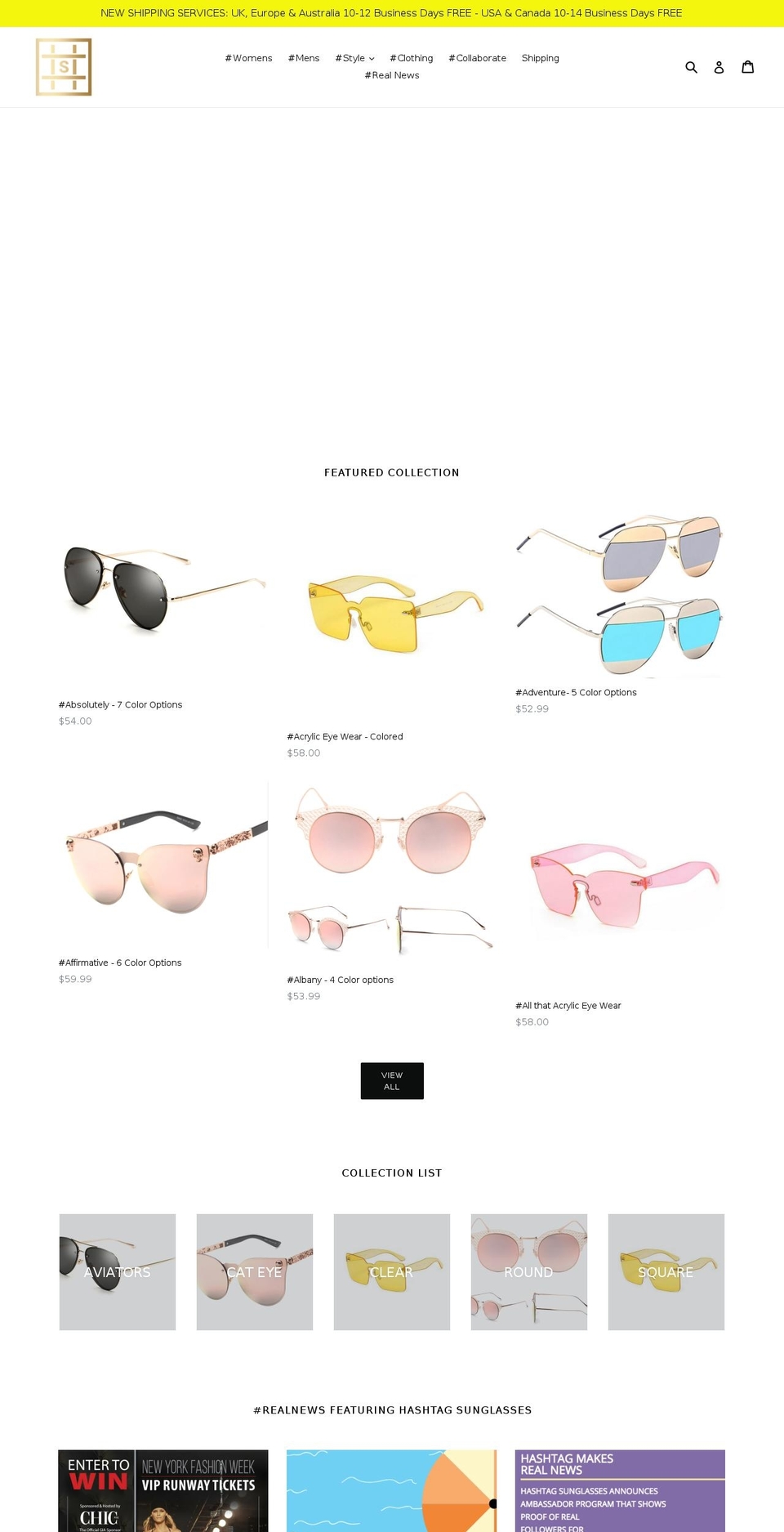 hashtag-sunglasses.com — Shopify storefront screenshot