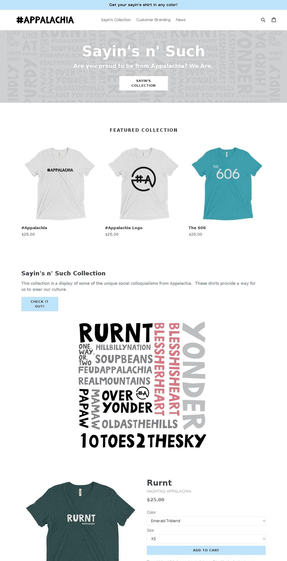 hashtagappalachia.com shopify website screenshot