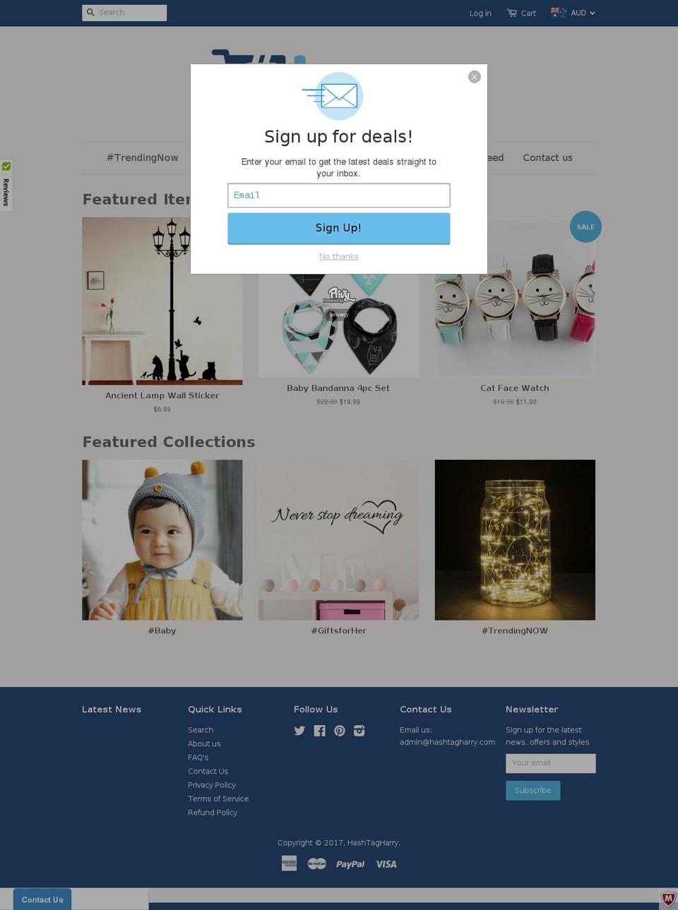 hashtagharry.com shopify website screenshot