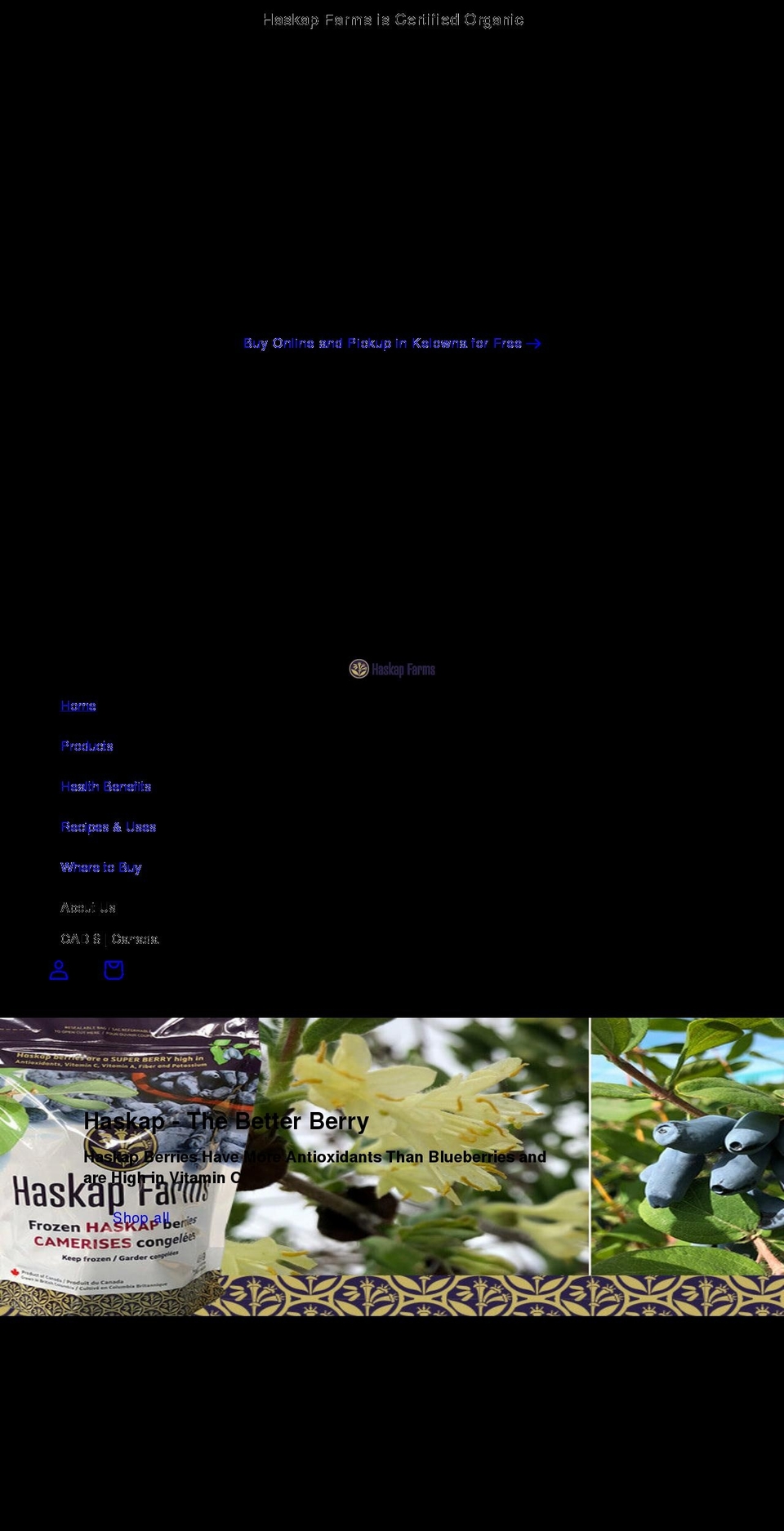 haskapfarms.com shopify website screenshot