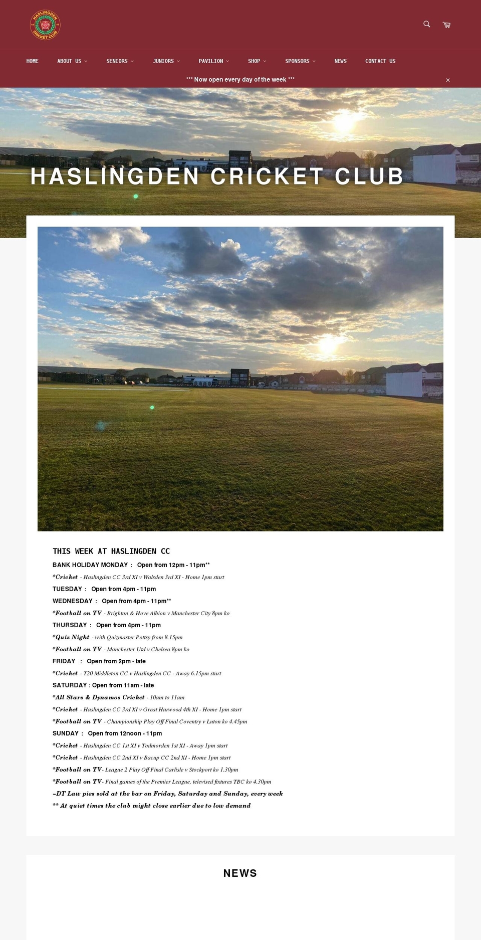 haslingdencricketclub.co.uk shopify website screenshot