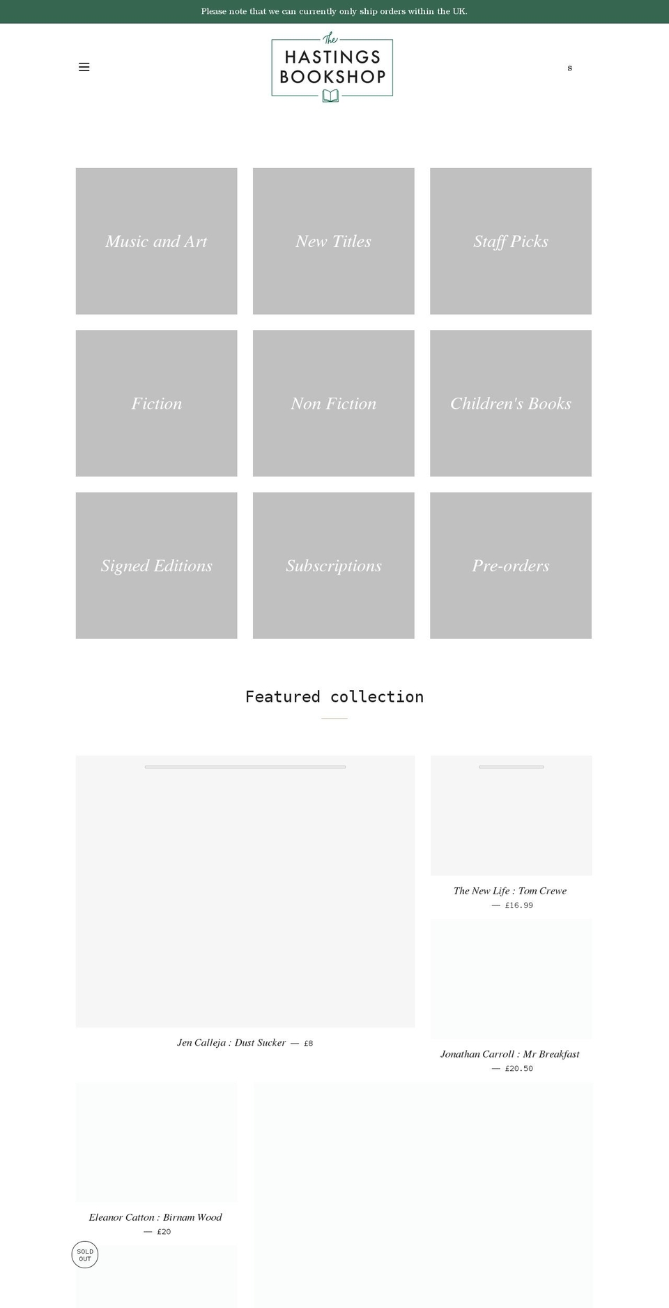 hastingsbookshop.co.uk shopify website screenshot
