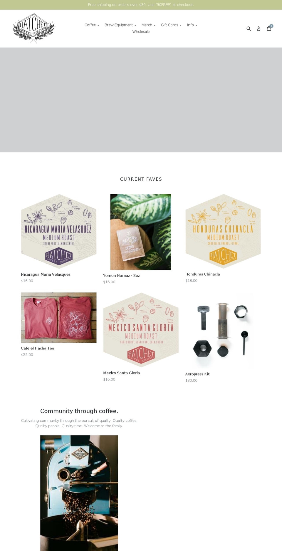 hatchetcoffeecompany.com — Shopify storefront screenshot