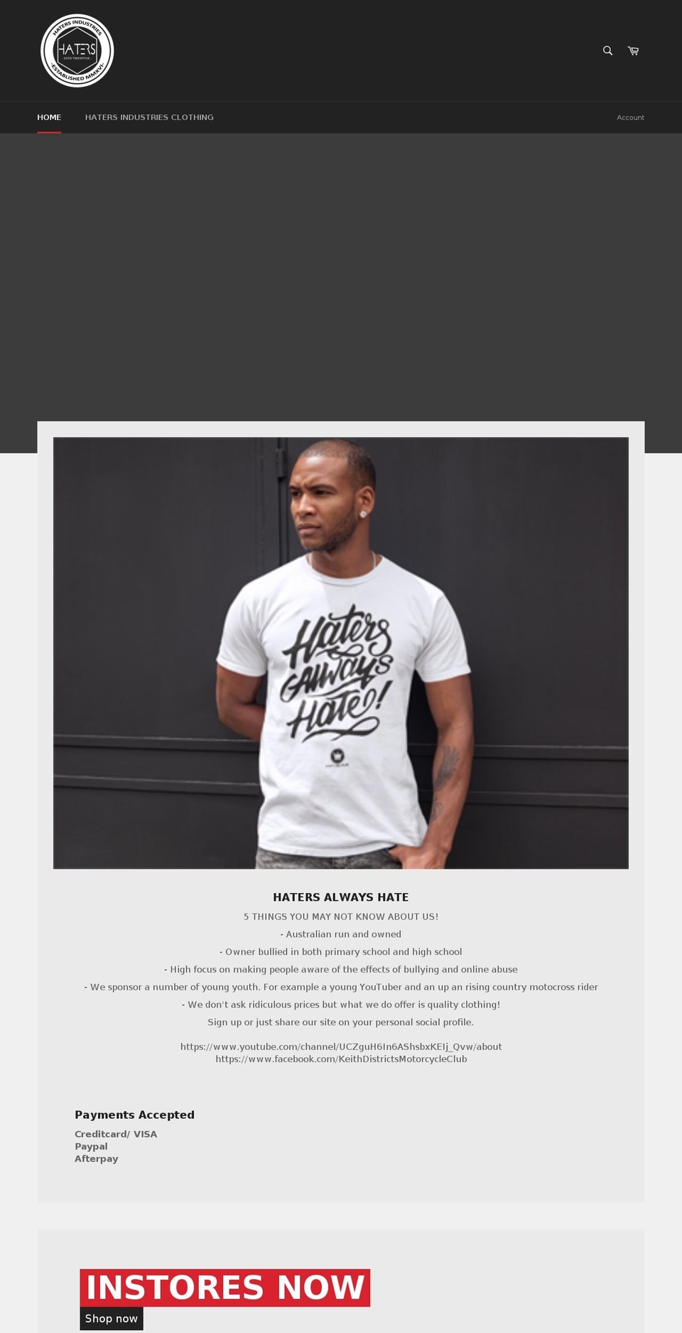 hatersindustries.com — Shopify storefront screenshot