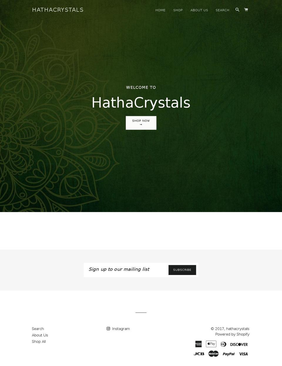 hathacrystals.com shopify website screenshot